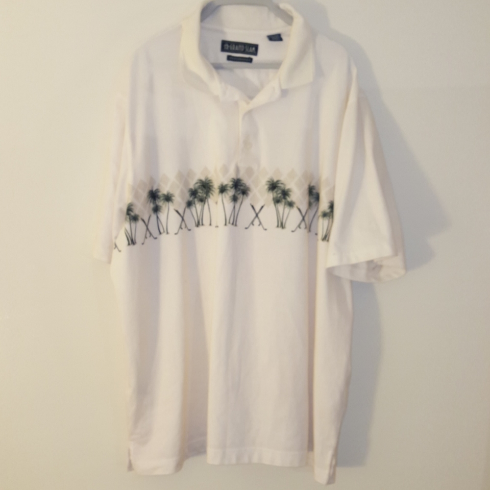 GRAND SLAM PERFORMANCE MEN'S GOLF POLO PALM TREES.